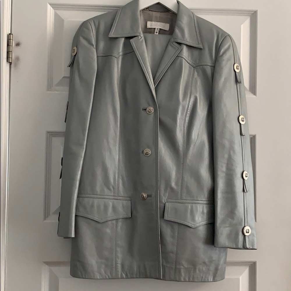 Escada Lambsnappa Leather Jacket & Pant Sz 42